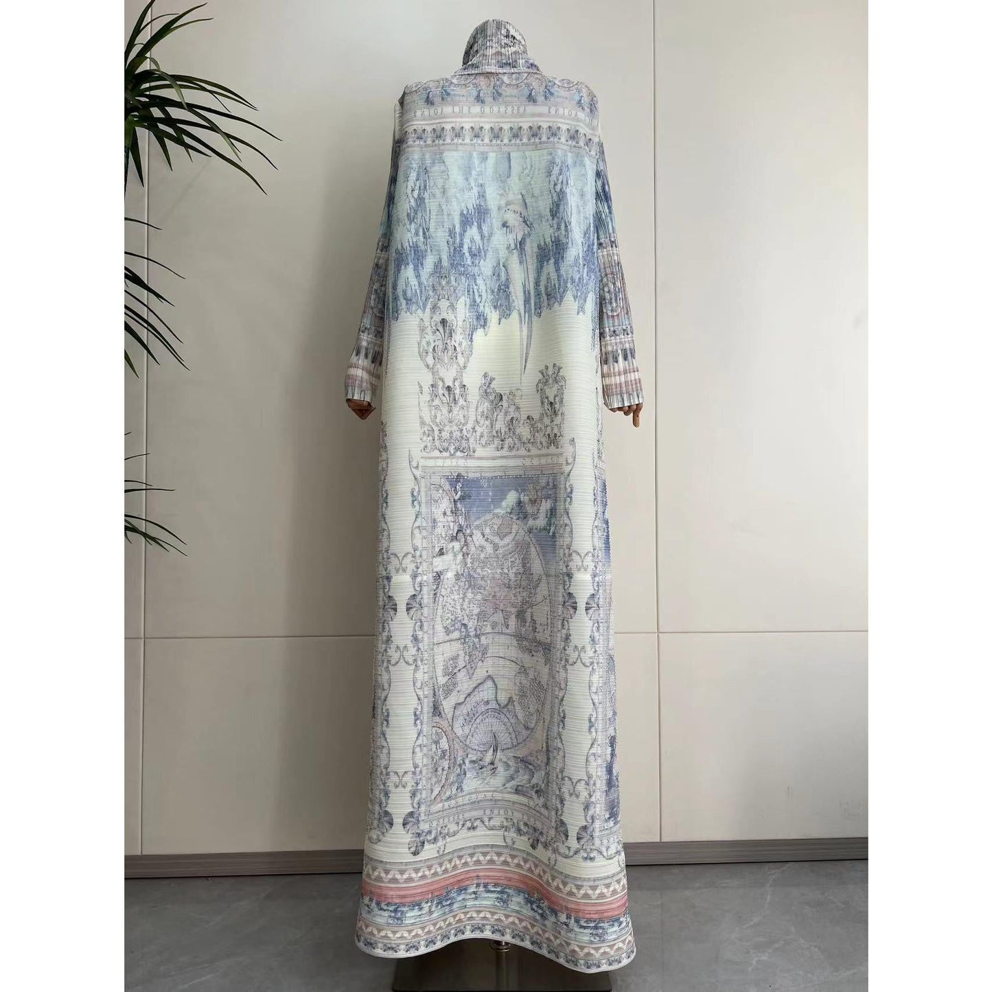 LUMAYA5840 Light-colored, All-over Print, Open-front Long Coat