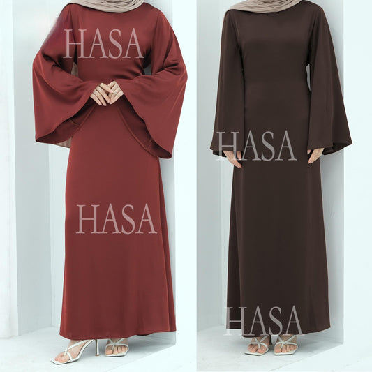 LUMAYA6478 Simple Long Dress with Wide Sleeves, One-piece and Smooth Style
