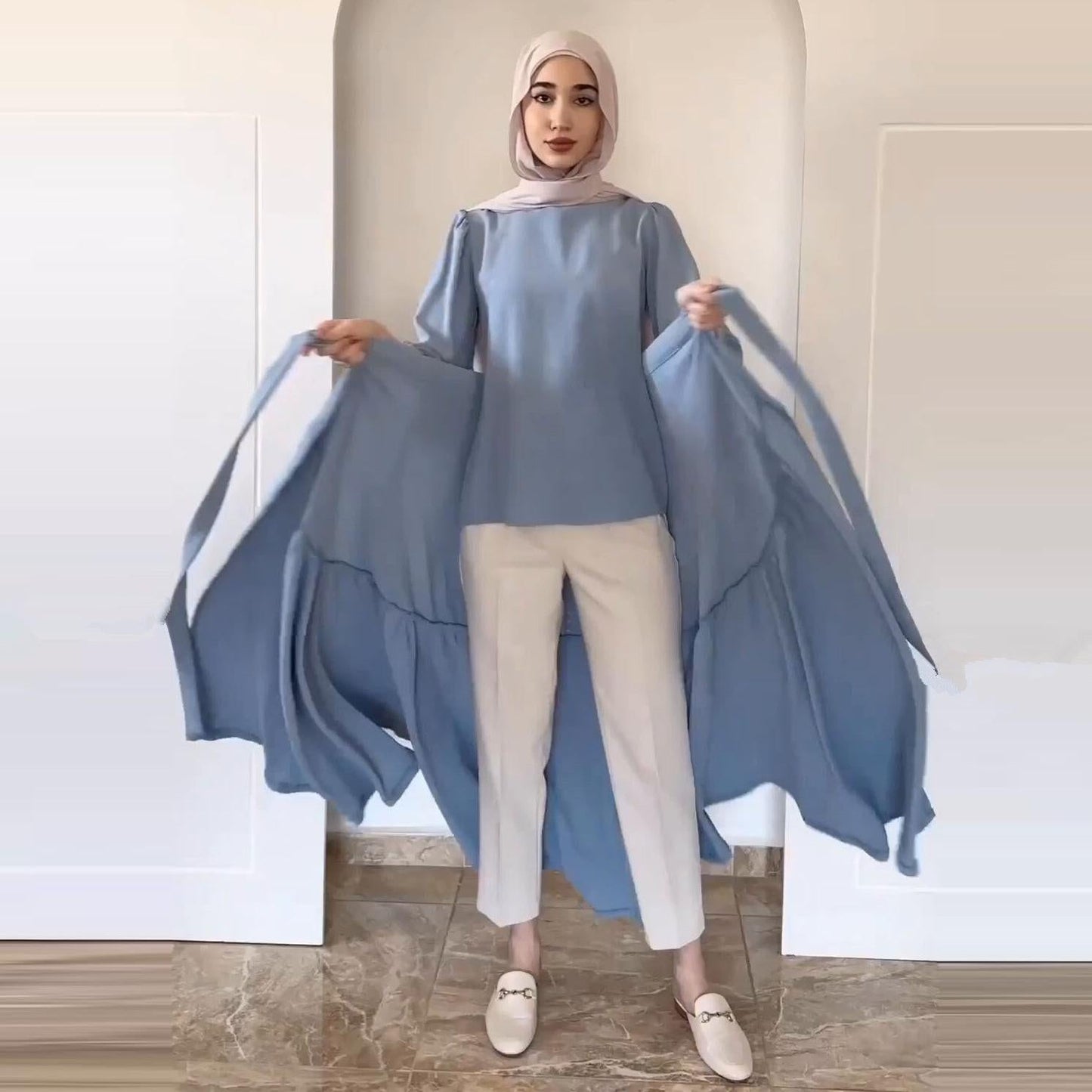 LUMAYA LUMAYA0823 2pcs Set Long Sleeved with Lace Up LMlf Length Dress