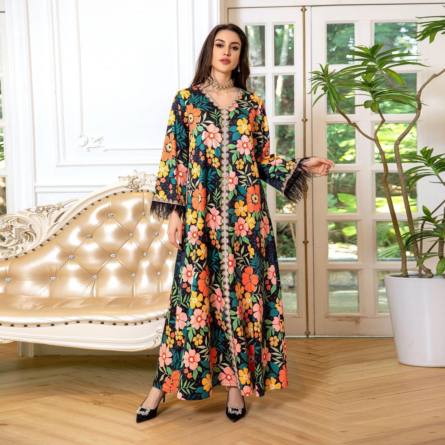 LUMAYA LUMAYA1078 Printed Diamond Camel LMir Dress