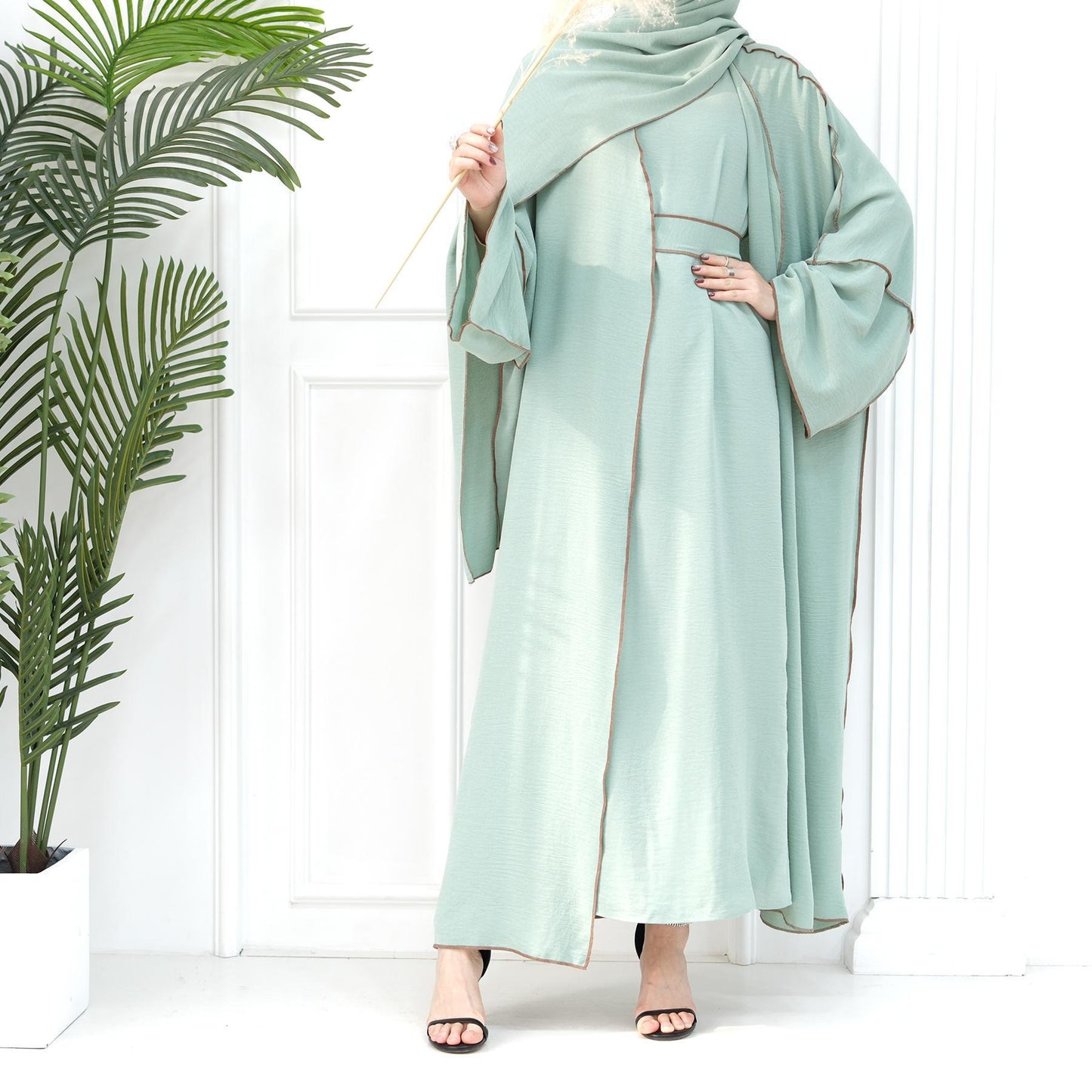 LUMAYA LM1095 3pcs Set Cardigan+without Sleeves Inner Dress+Hijab