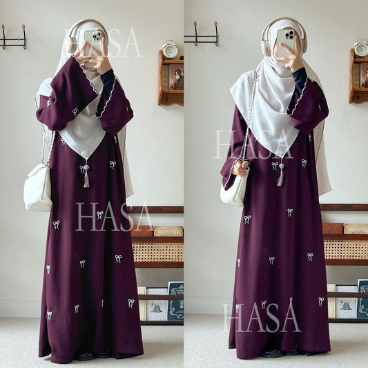 HA6558 Bow Embroidered Long Sleeve Dress - Swing Fashion Style