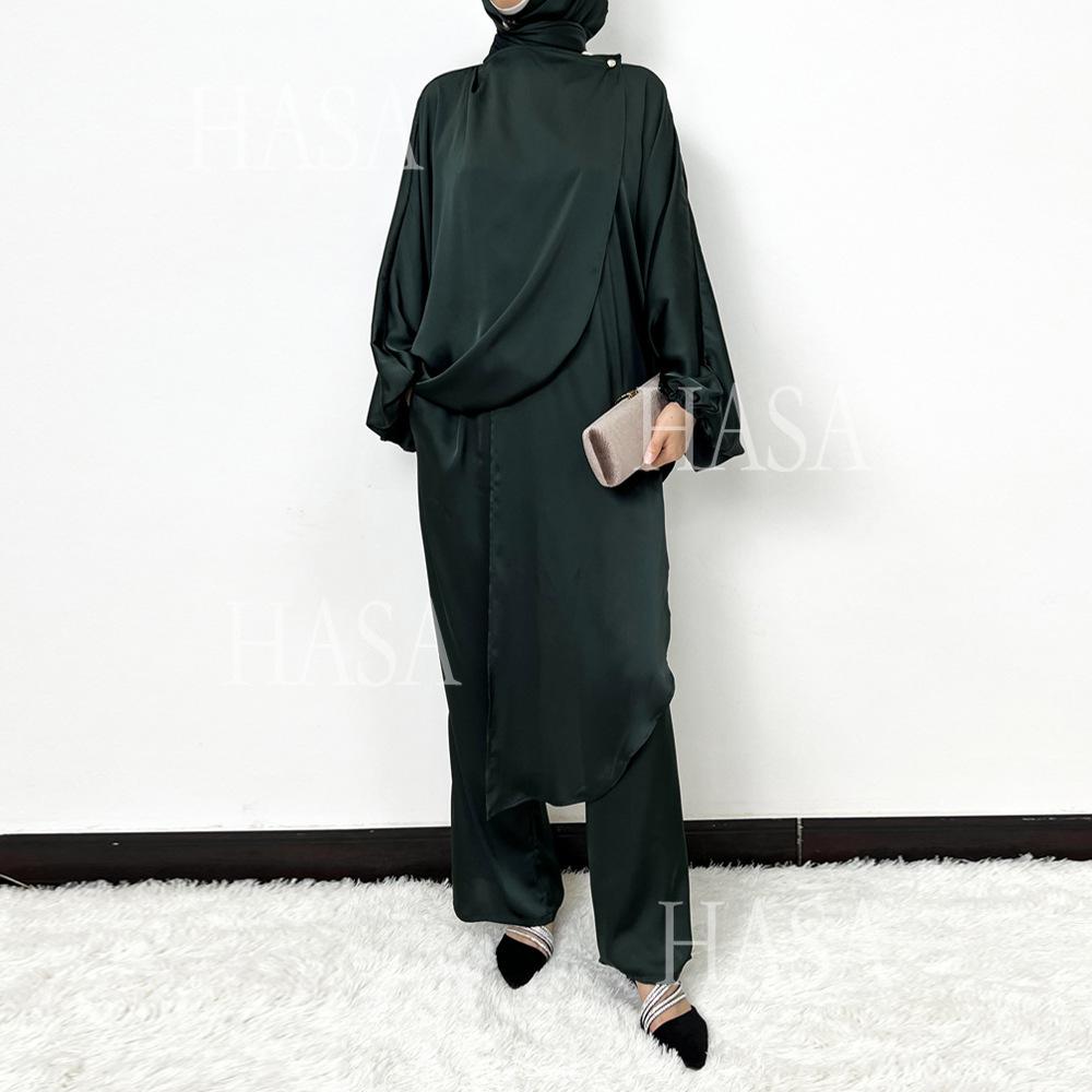 LUMAYA5857 High-end Bright Satin Two-piece Suit (headscarf Not Included), Irregular Design Shows Fashionable Style