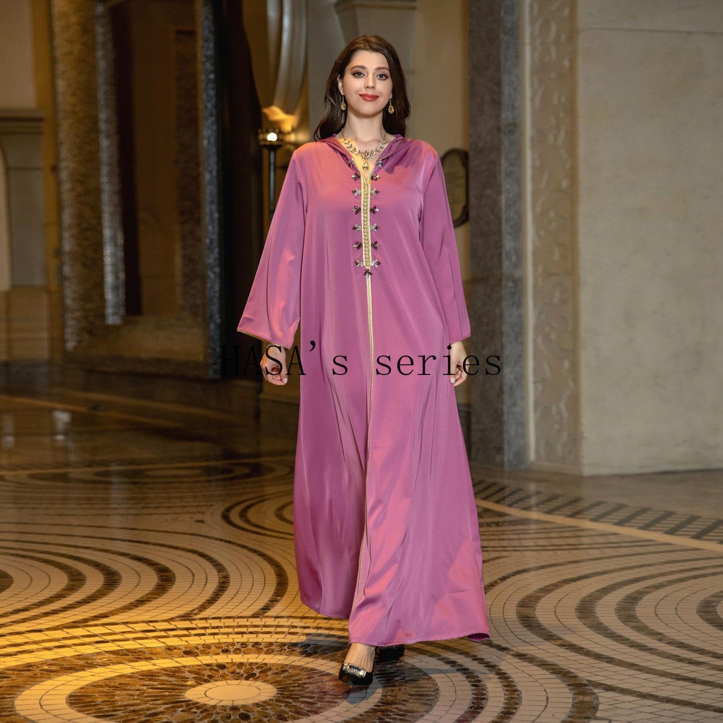 LMSA's Series  LM1231 Jeweled Ribbon Satin Home Dress Abaya