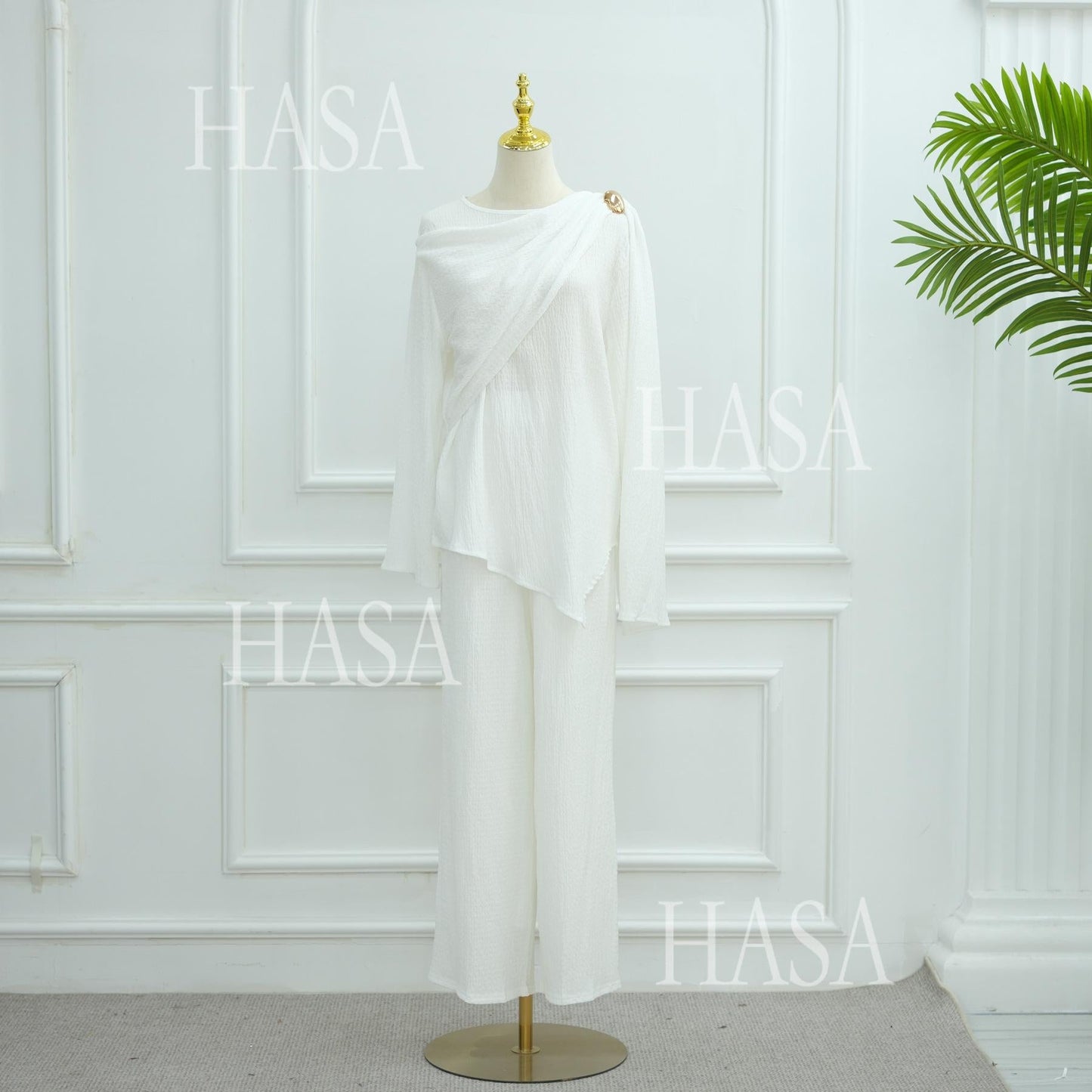 LM6568 Solid Color Design Top + Pants Two-piece Set for Daily Personality Wear
