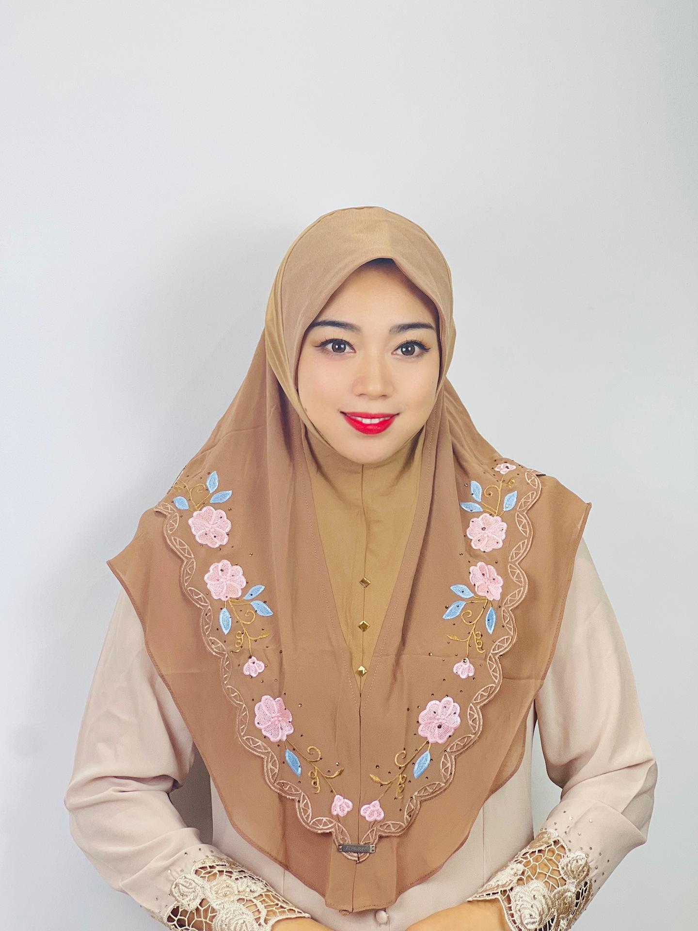 LUMAYA LM1105 Double Layered Floral Embroidered Lace Headscarf for Women