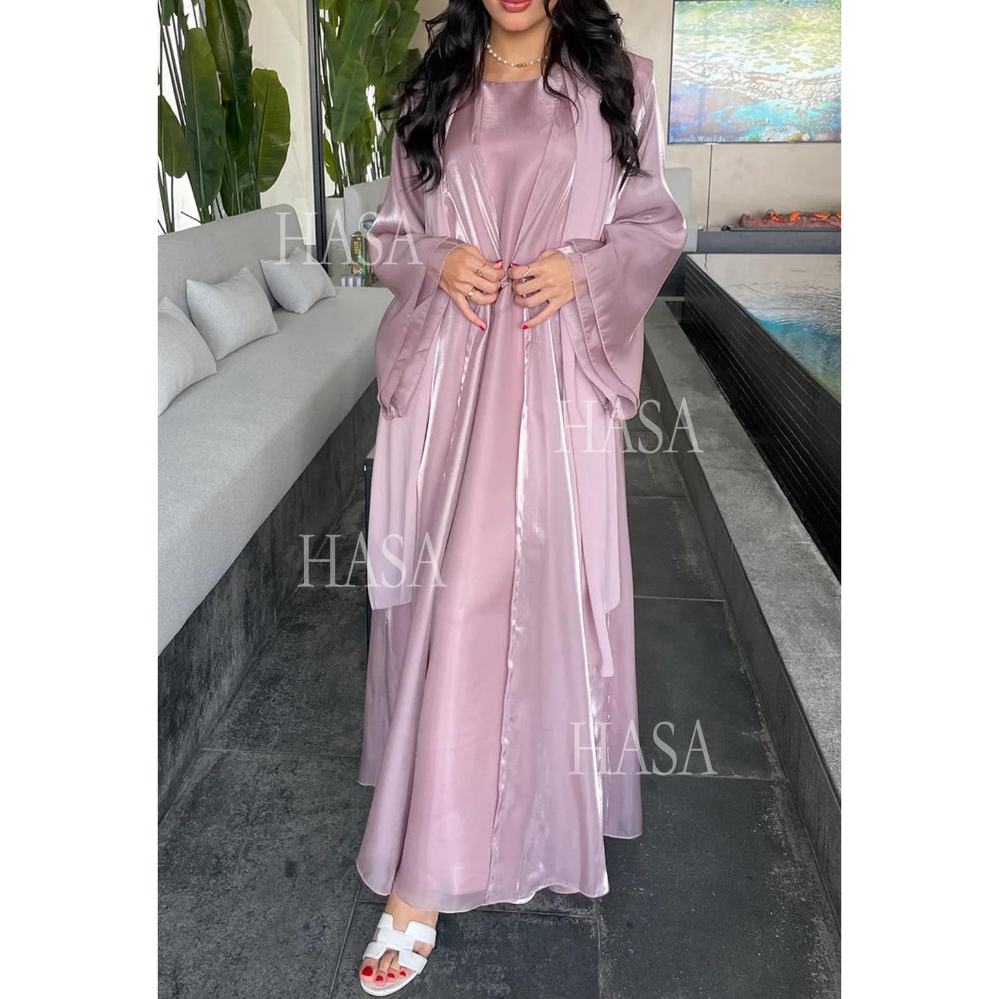 LM6579 Women's Purple Organza Two-Piece Robe (Long Skirt + Jacket)