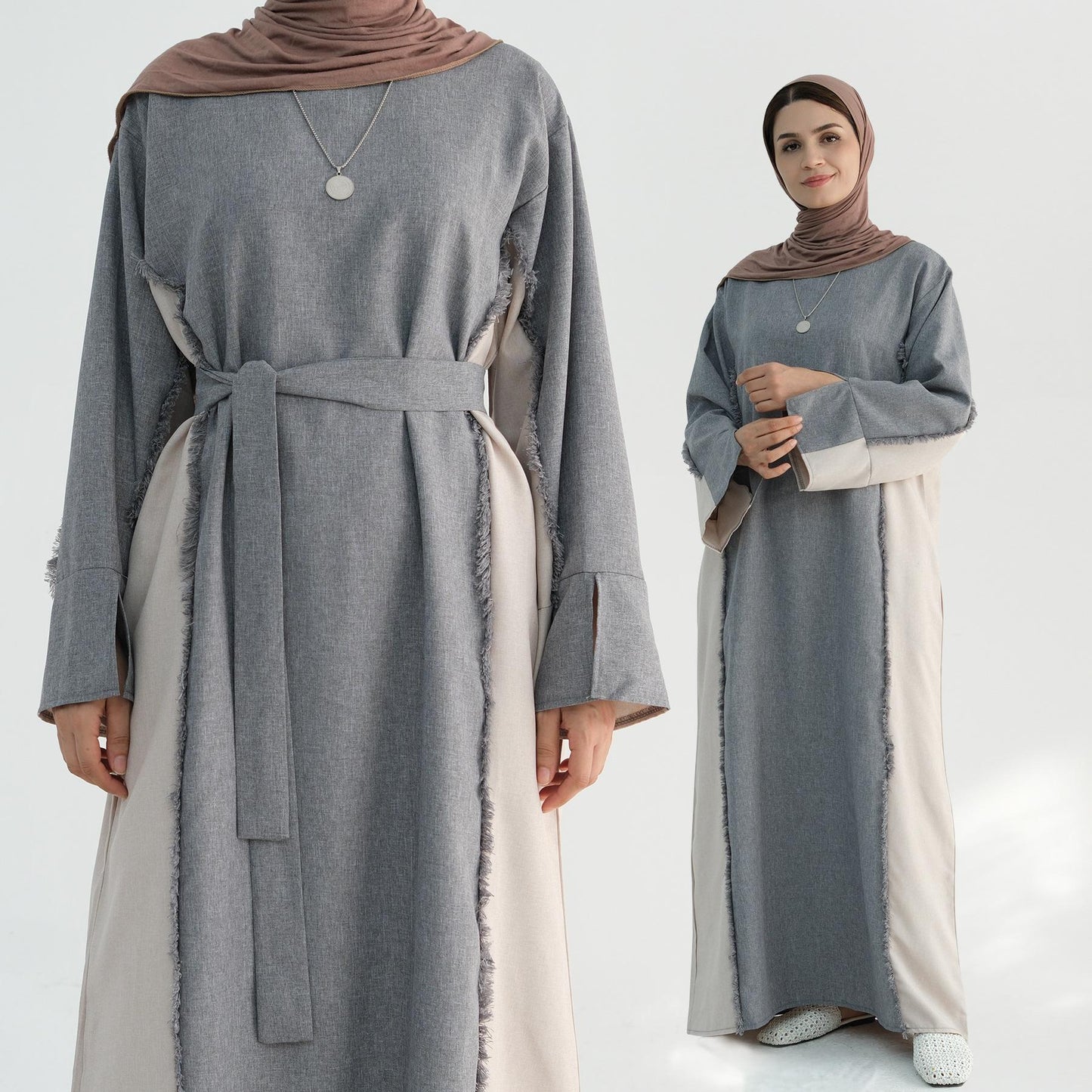 LUMAYA5508 Elegant patchwork robe - lightweight and comfortable, showing fashion taste plain casual dress