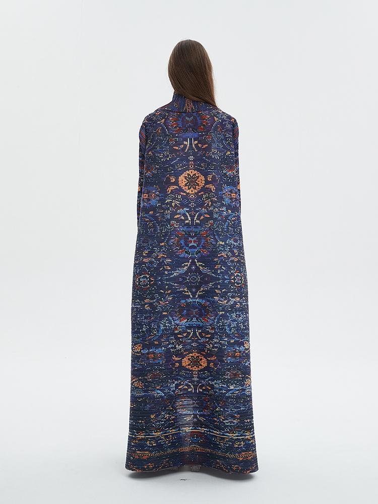 LUMAYA6717 Midnight Tapestry  Blue Printed Abaya with Artistic Motifs