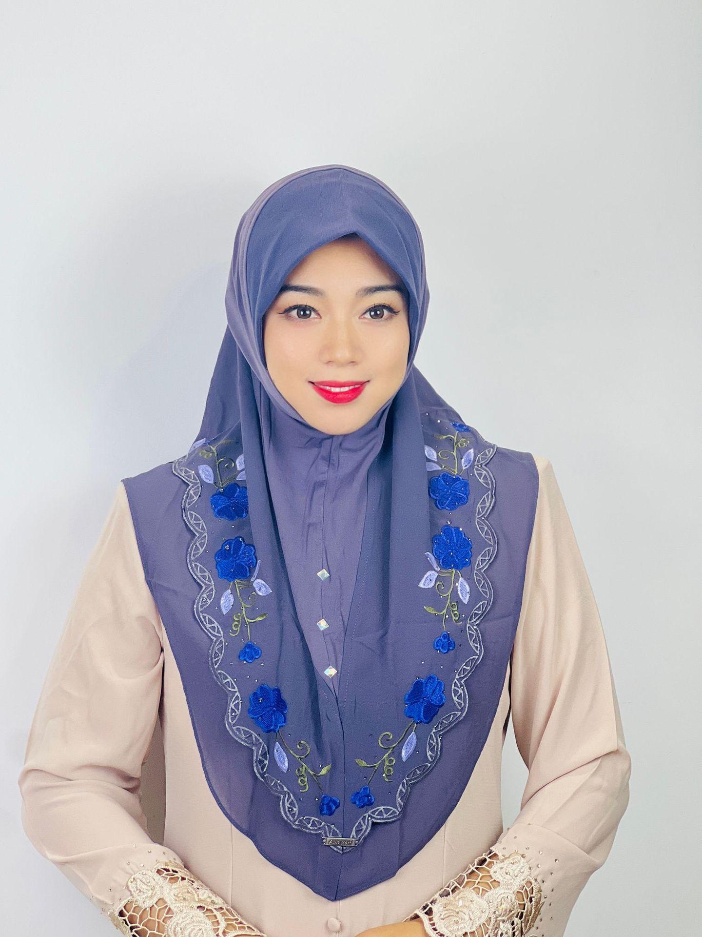 LUMAYA LM1105 Double Layered Floral Embroidered Lace Headscarf for Women