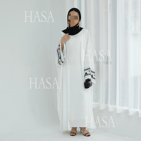 LUMAYASA's Series LUMAYA6506 Long Wide Sleeve Embroidered Robe Cardigan (No Headscarf)