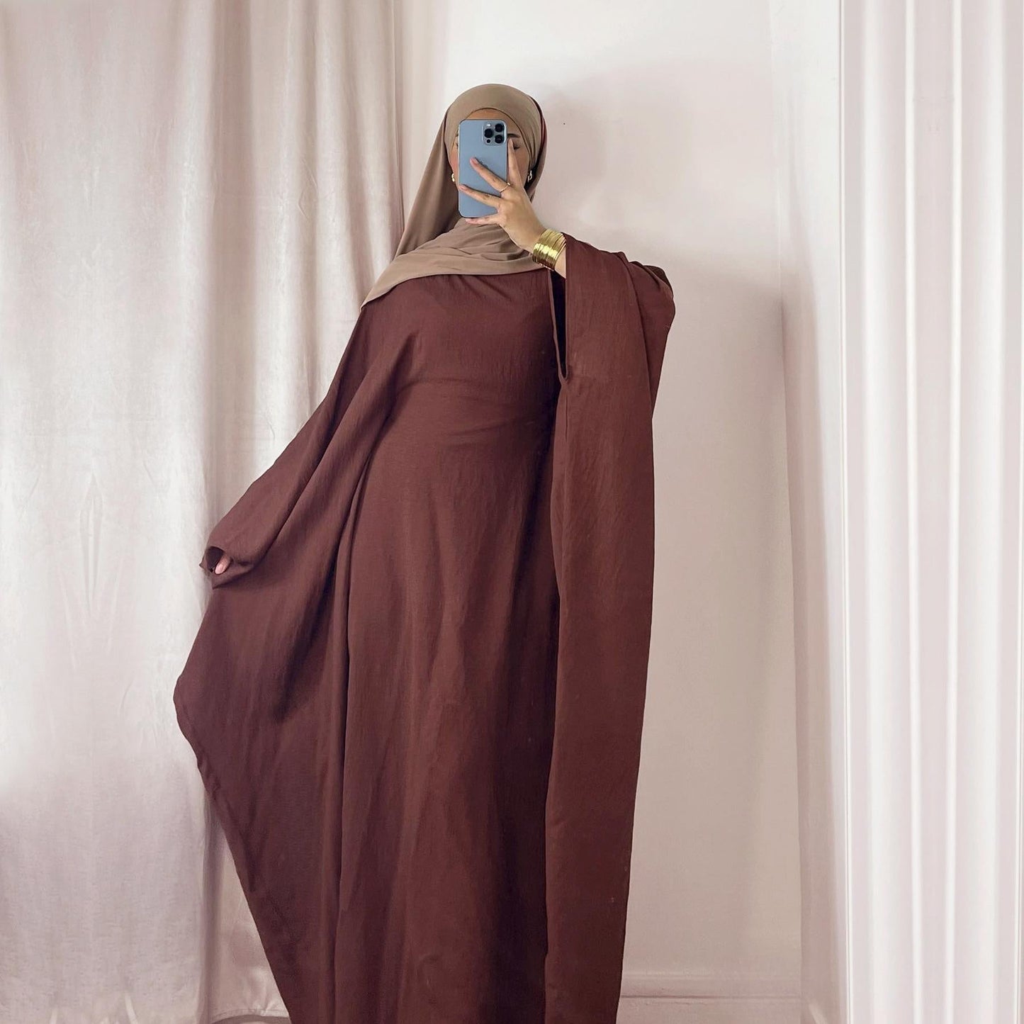 LUMAYA LUMAYA0997 Crepe Kaftan with Built-in Belt Waist Bat Sleeves Dress