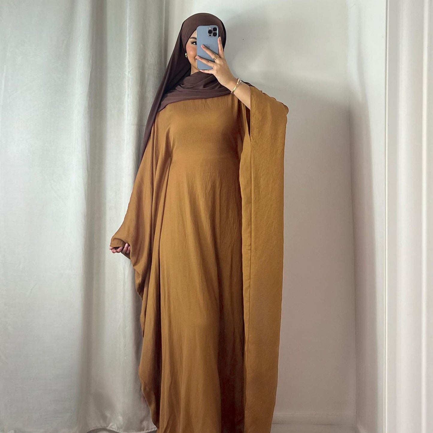LUMAYA LUMAYA0997 Crepe Kaftan with Built-in Belt Waist Bat Sleeves Dress