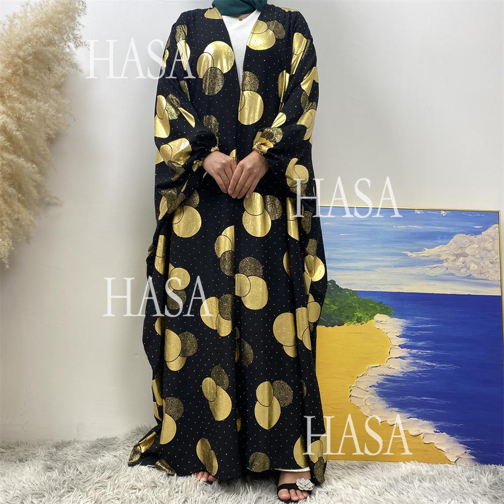 LM6587 Gilded Pattern Cardigan Robe with Bat Sleeves and Loose Flowing Design
