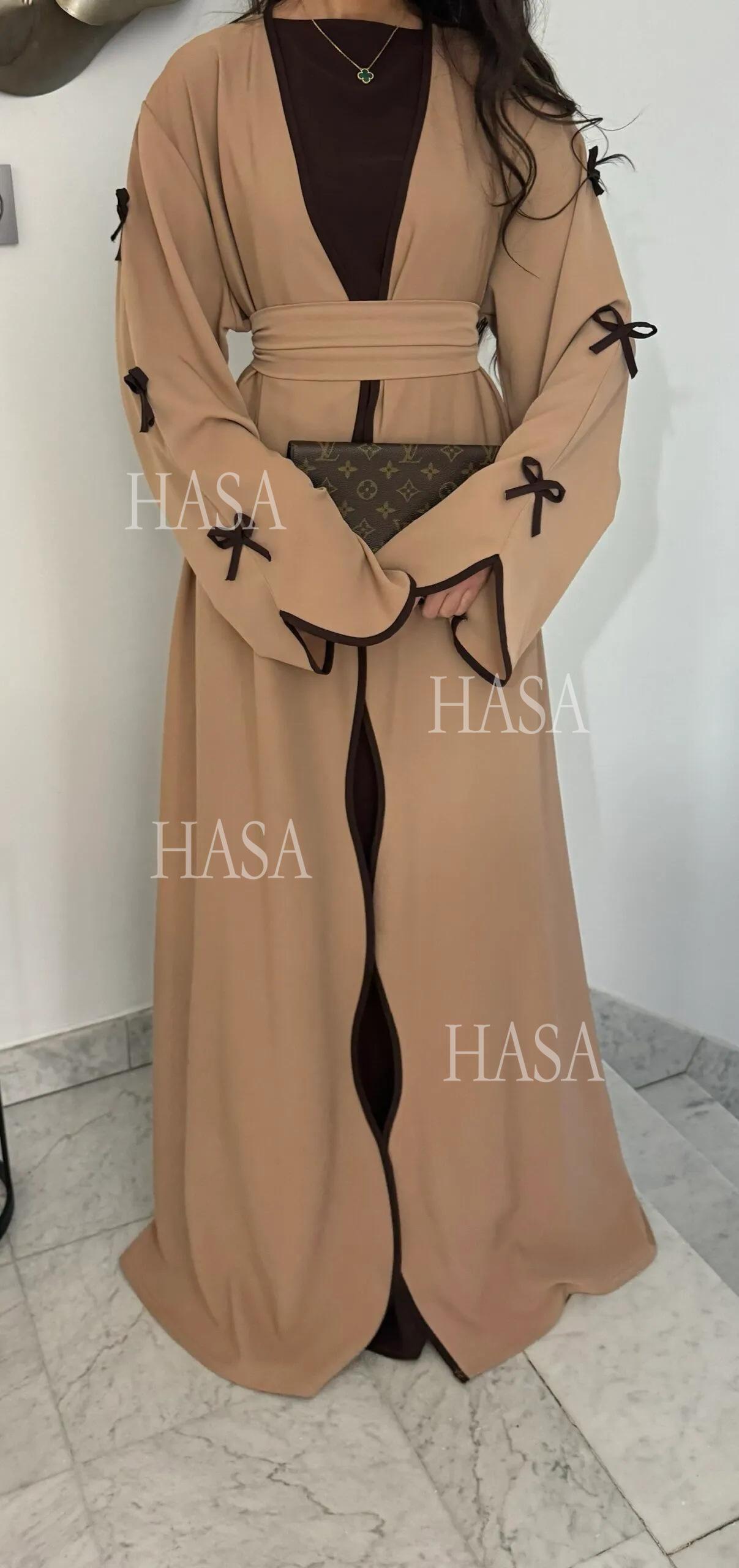 LUMAYA5862 Elegant Wavy-edge Bow Robe (with Belt) for A Feminine Look