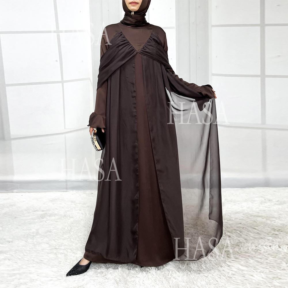 LUMAYA5858 Elegant Bright Satin Robe (without Headscarf), Clever Splicing Creates Multi-faceted CLUMAYArm