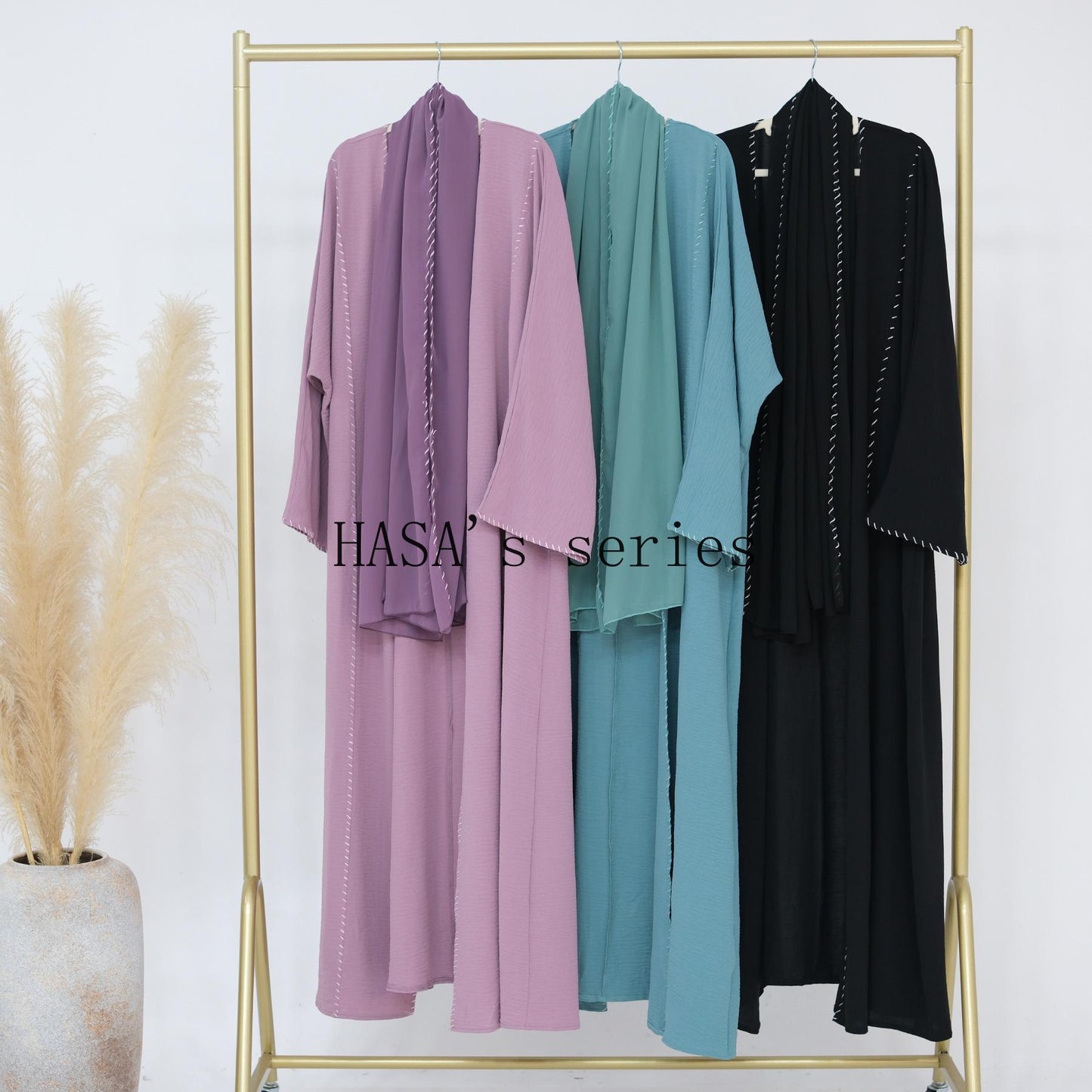LUMAYA4843 Simple Cardigan and Headscarf Two-piece Set.