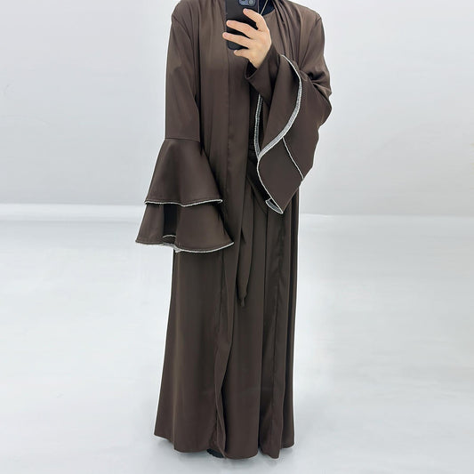 LUMAYA LM1188 3pcs Set Satin Cardigan+Inner Dress+Special Belt