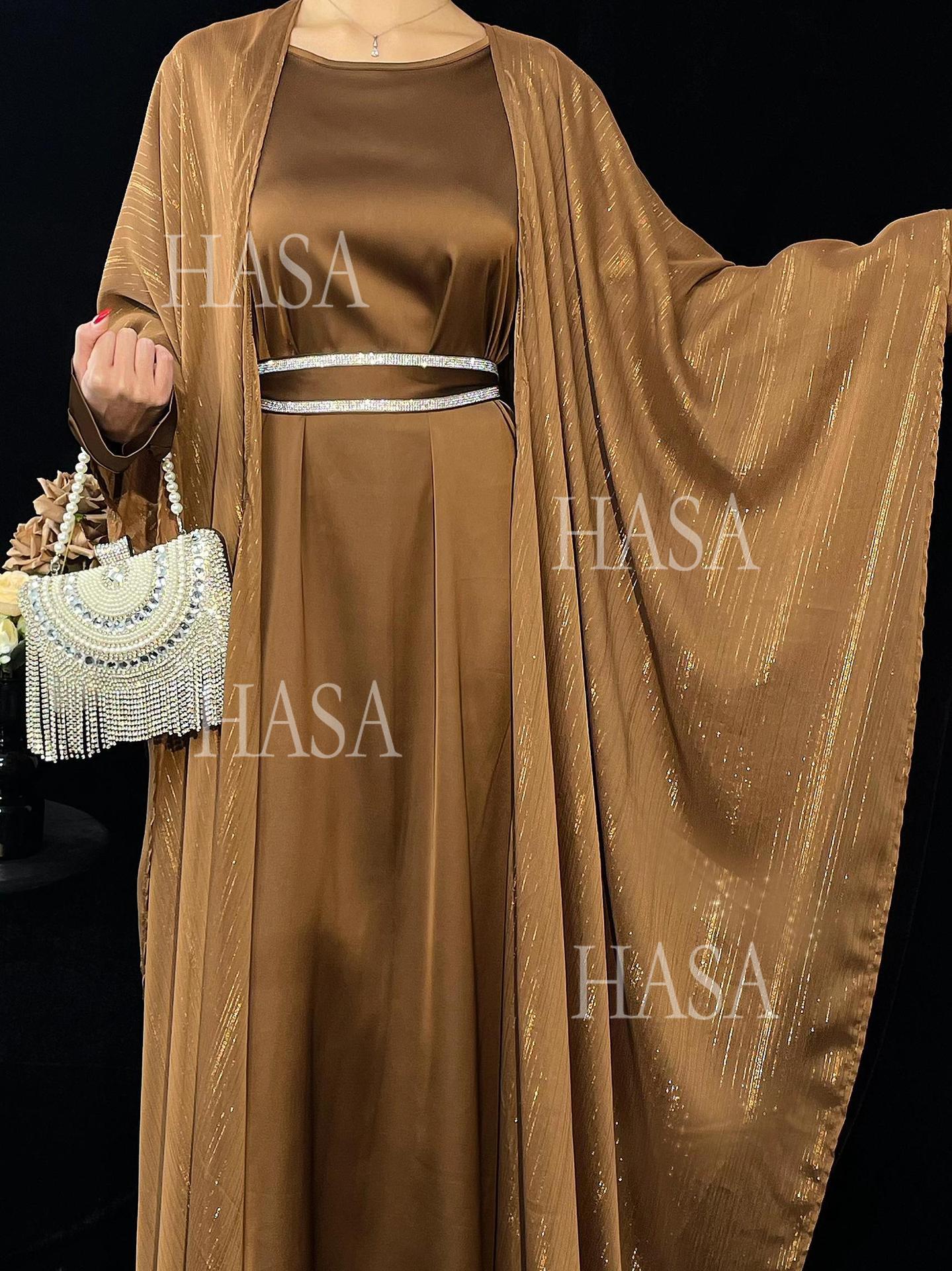 LM6571 Gold embellished long Abaya skirt set