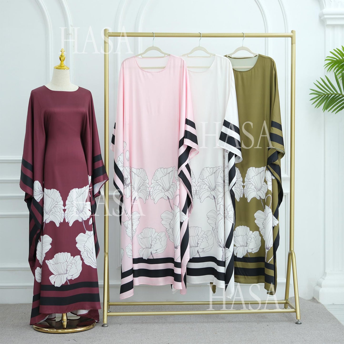 LM6556 Colorblock Print Cardigan Robe Dress