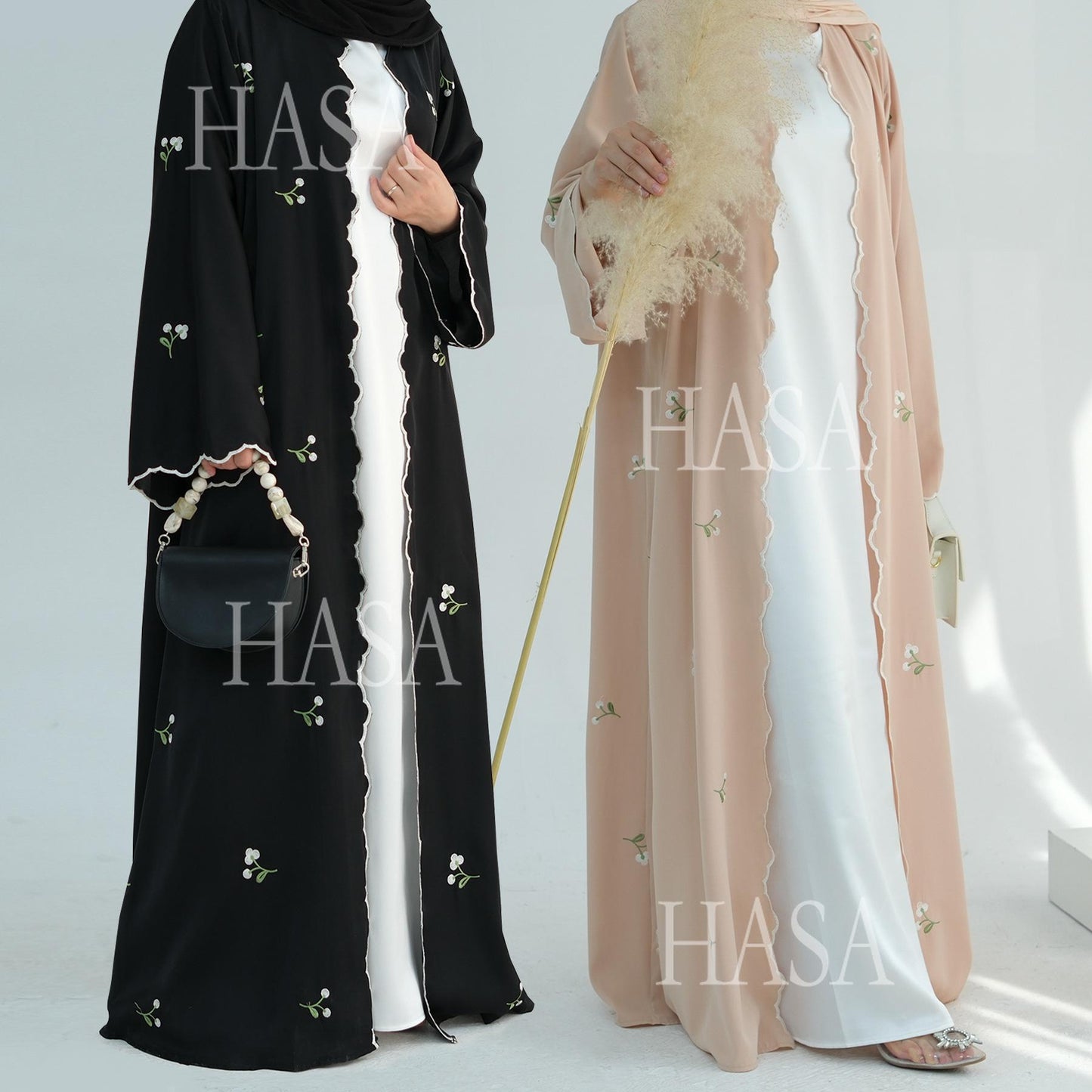 LUMAYA6472 Longline Cardigan with Delicate Floral Details and Curved Edging