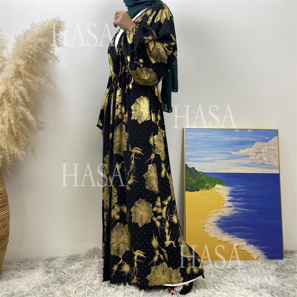 LM6589 Gold-stamped long cardigan with a flowing design