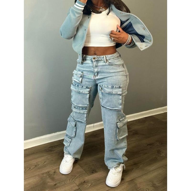 LM1917 Three-dimensional Multi-bag Tooling Style Denim Trousers