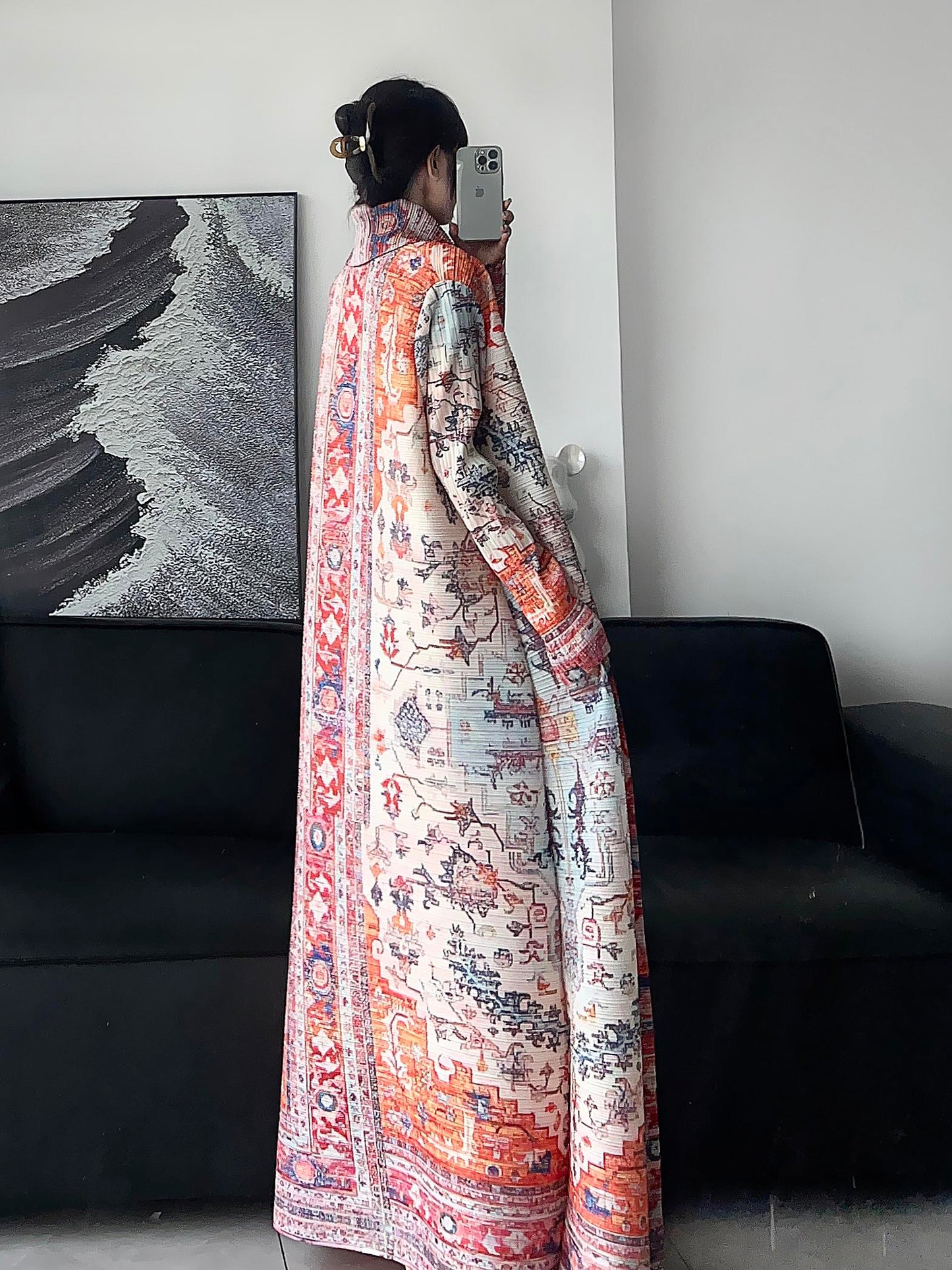 LUMAYA6730  Multicolor Printed Abaya with Traditional Motifs