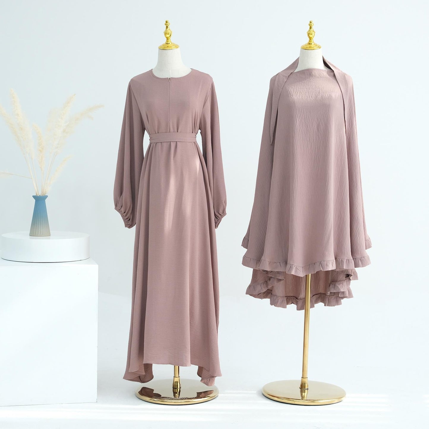 LUMAYA LM1176 2pcs Set Front Zipper and Pocket Abaya with Khimar