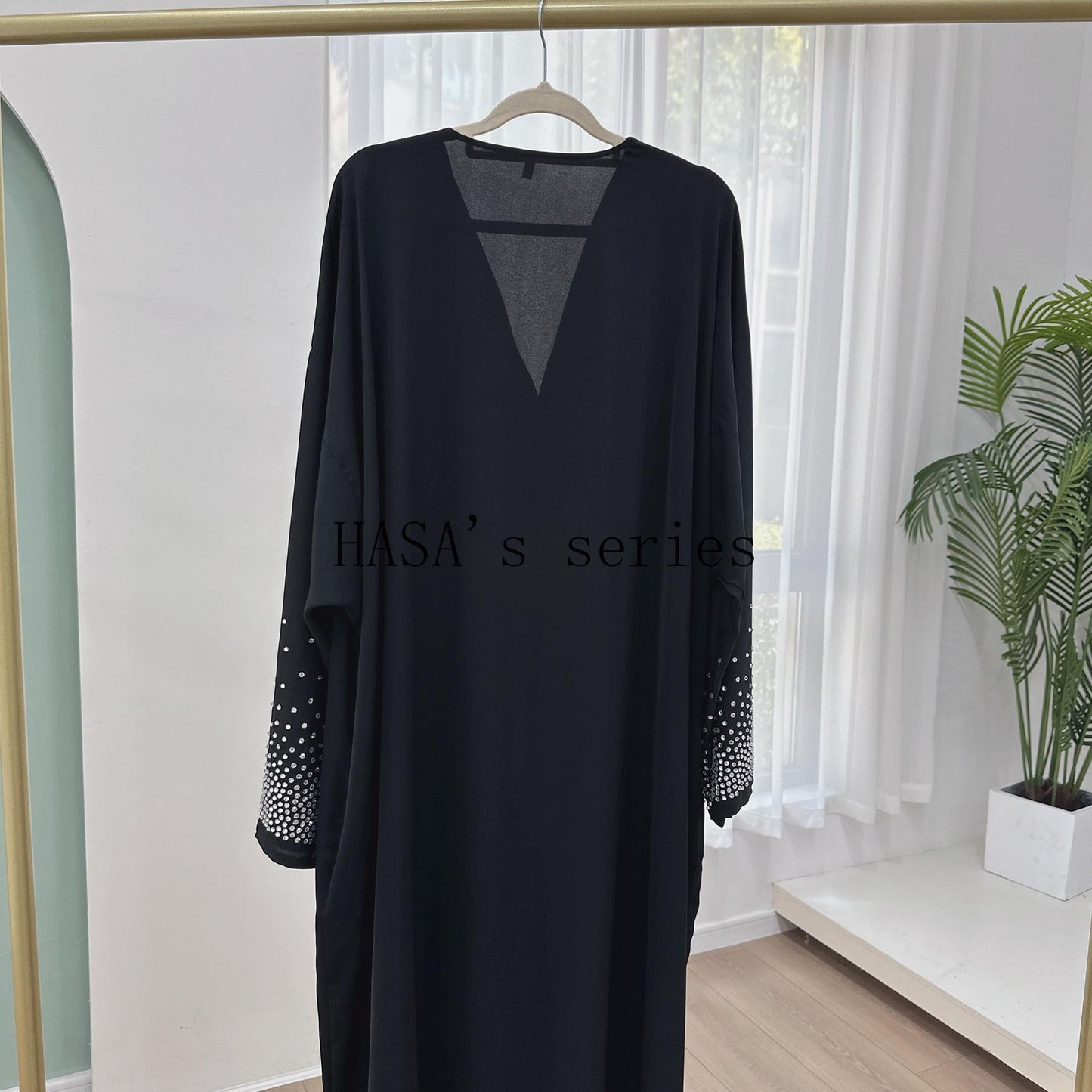 LUMAYA4837 Simple and Elegant Two-piece Set: A Cardigan and A Long Dress with Rhinestone Details on The Cuffs.