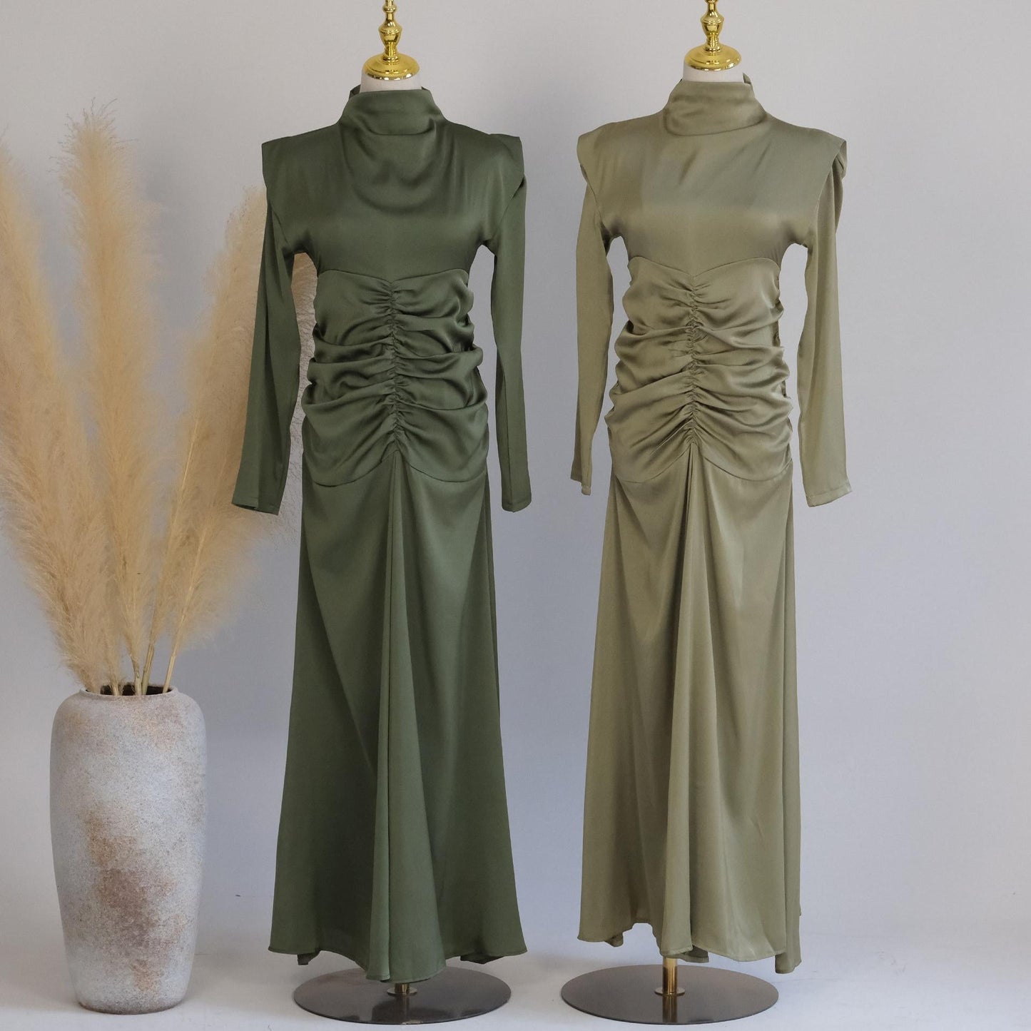LUMAYA LUMAYA1020 Solid Color High Neck Slimming Robe Dress
