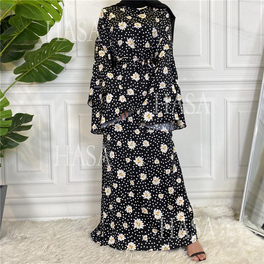 LM6590 Fashionable Printed Loose-fitting Dress with Lace-up Design and Wide Swing
