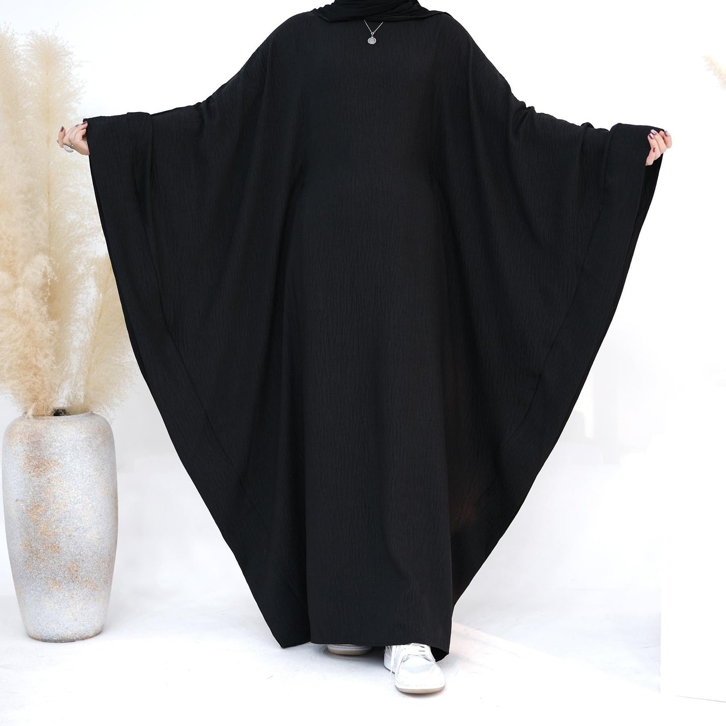 LUMAYA LM1177 Waist Raging Bat Sleeves Dress Crepe Kaftan with Built-in Belt