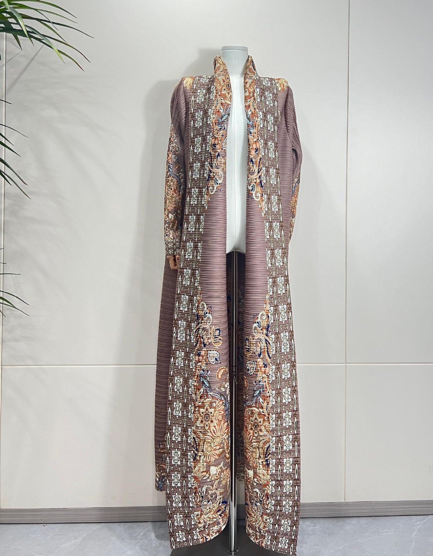 LUMAYA6715 Timeless Taupe  Elevated Abaya with Luxurious Patterned Details