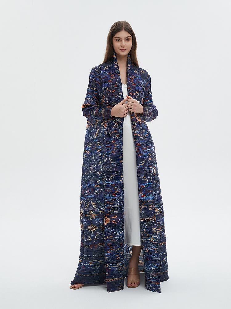 LUMAYA6717 Midnight Tapestry  Blue Printed Abaya with Artistic Motifs