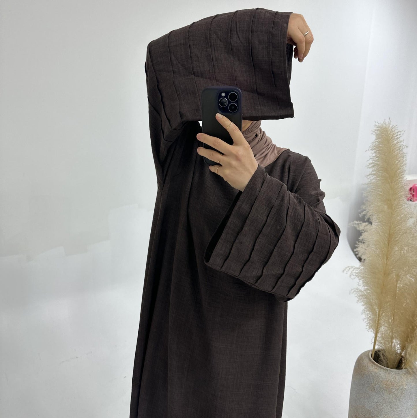 LUMAYA LM1179 Loose Fit Large Crepe Abaya Dress with Belt