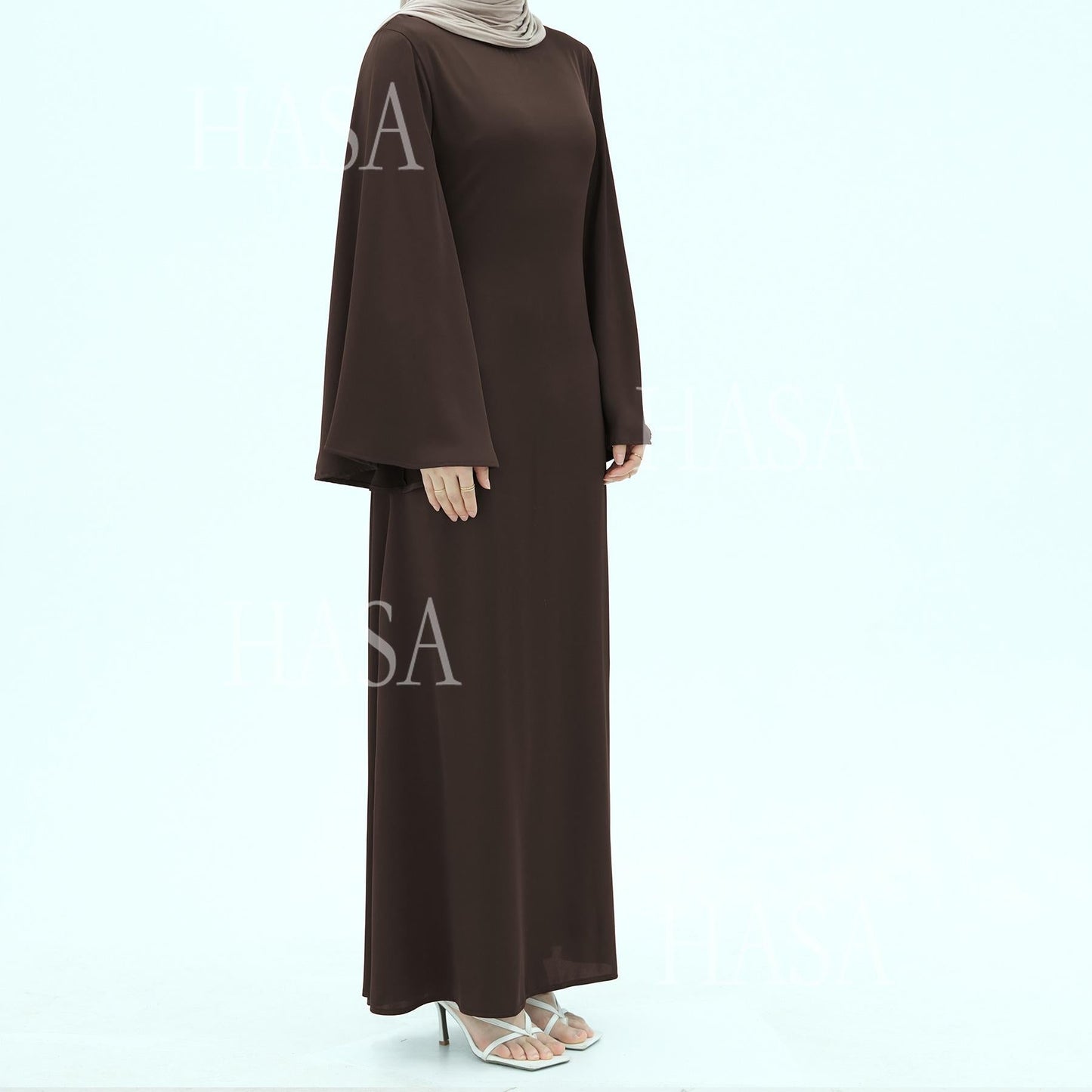 LUMAYA6478 Simple Long Dress with Wide Sleeves, One-piece and Smooth Style