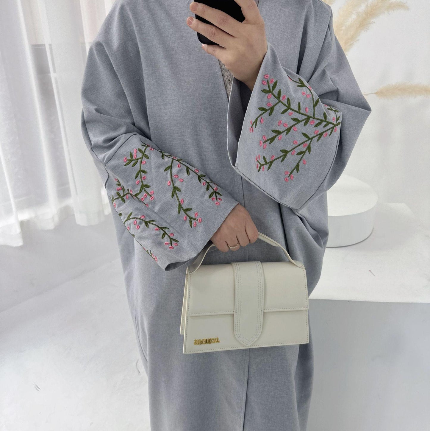 LUMAYA LUMAYA1046 Flower Embroidery Elegant Cardigan Robe