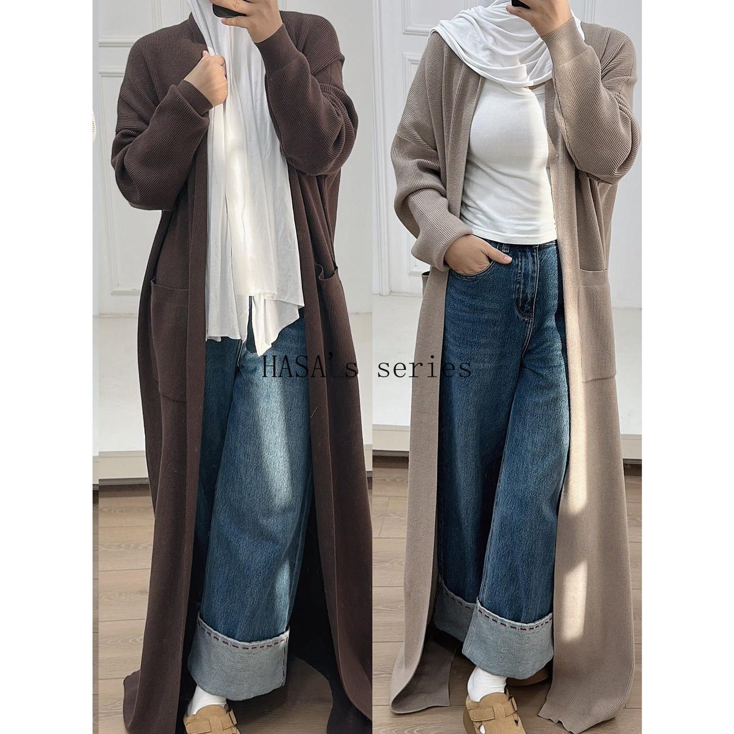LUMAYA5439 Temperament Knitted Cardigan - Autumn and Winter Thick Loose Long Dress long  sleeve