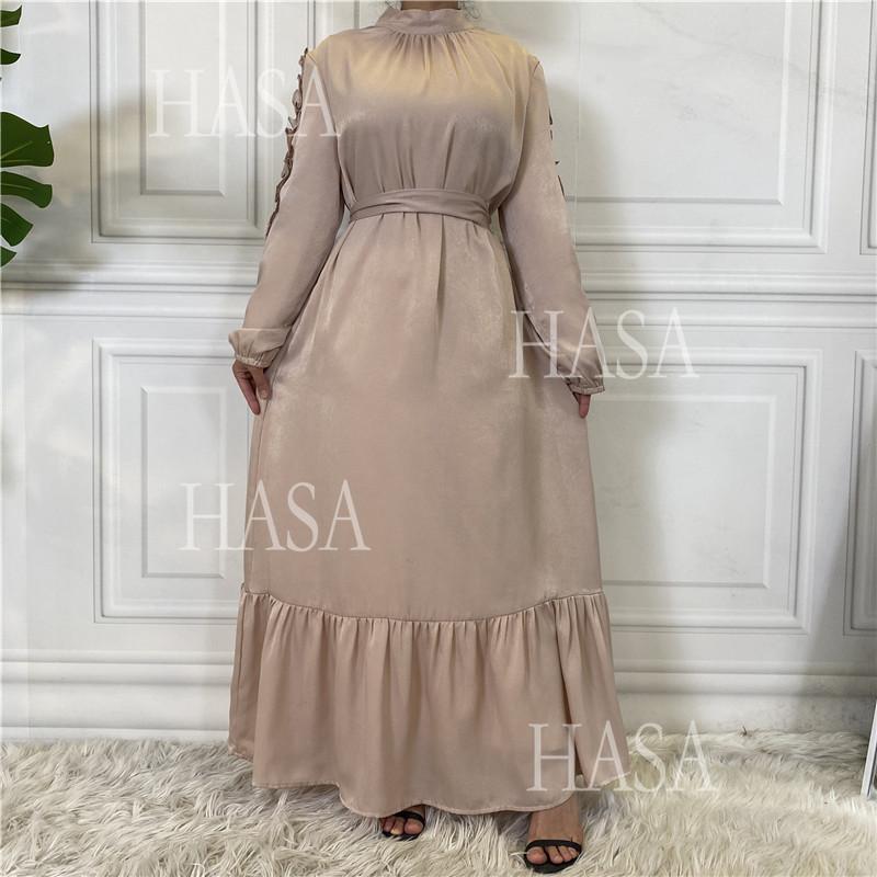 LM6591 Solid Color Turtleneck Long Sleeve Dress with Pleated Waistband