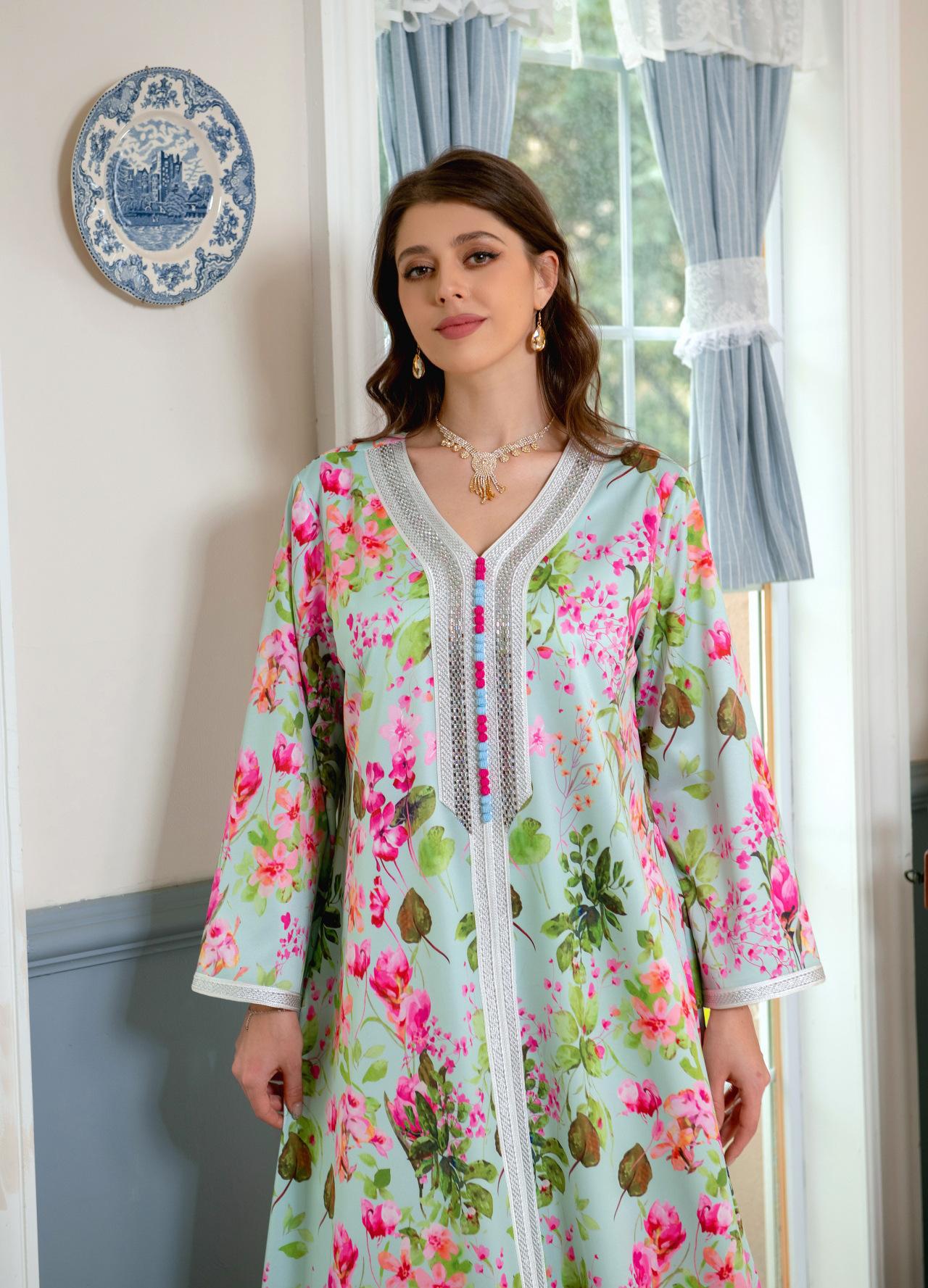 LUMAYA LUMAYA1075 Abaya Robe New Printed Rhinestone Dress