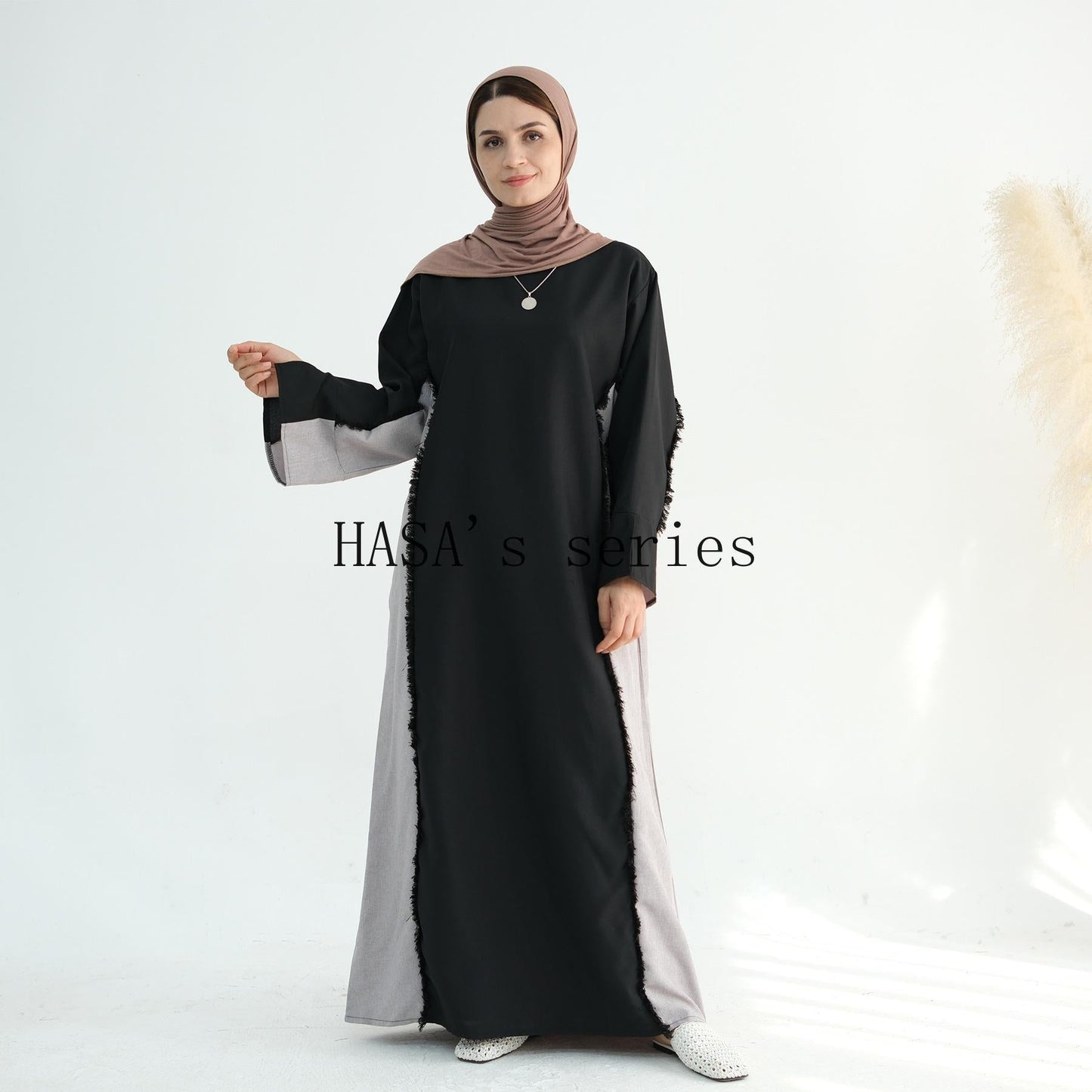 LUMAYA5508 Elegant patchwork robe - lightweight and comfortable, showing fashion taste plain casual dress