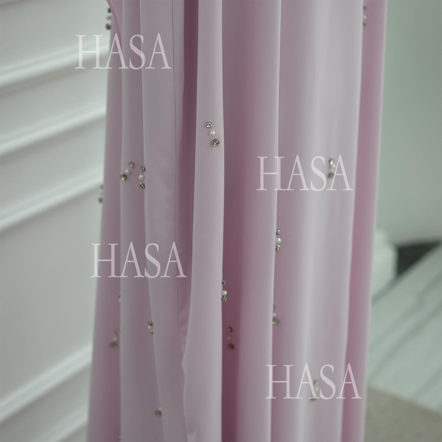 HA6505 Solid color beaded long dress with fake two-piece design