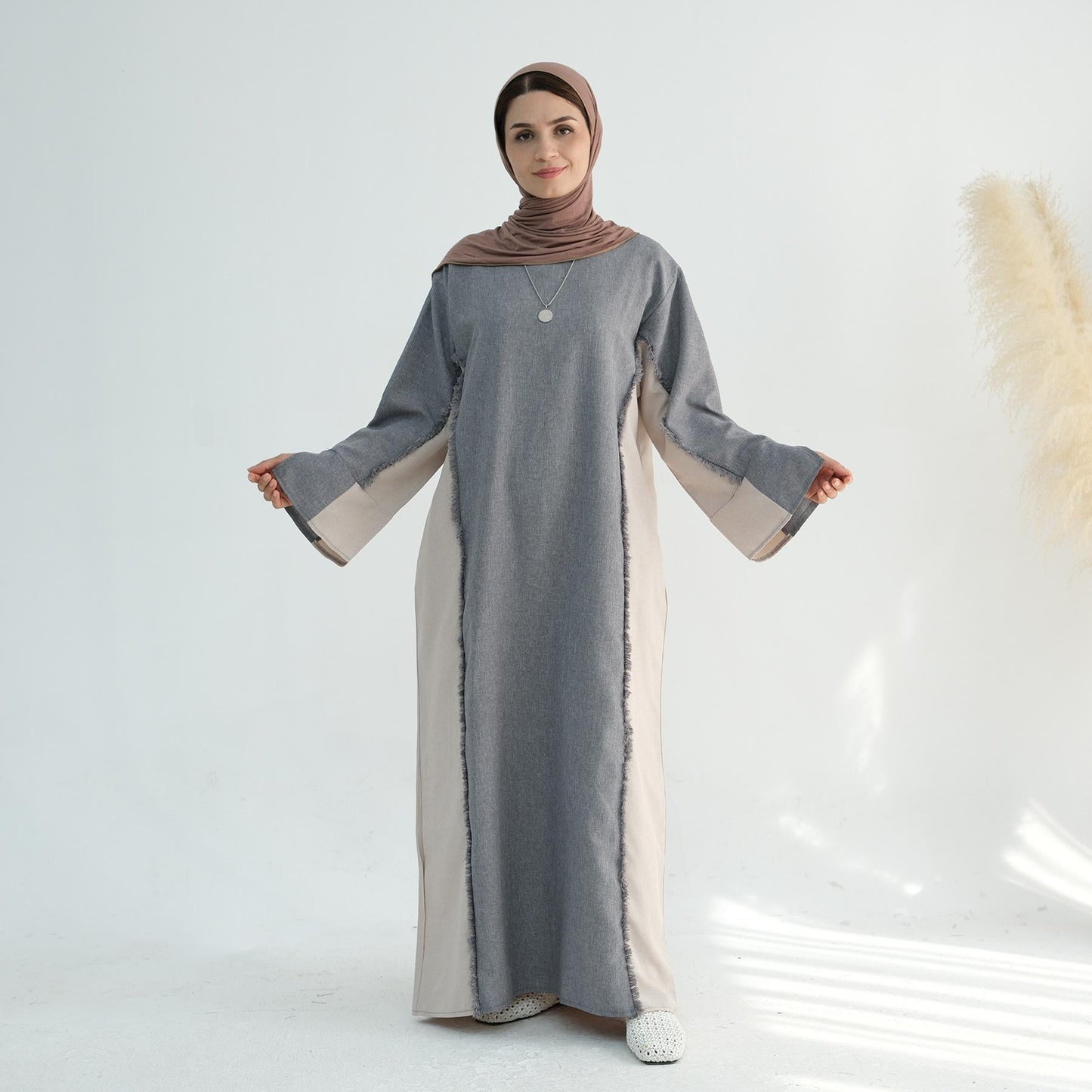 LUMAYA5508 Elegant patchwork robe - lightweight and comfortable, showing fashion taste plain casual dress
