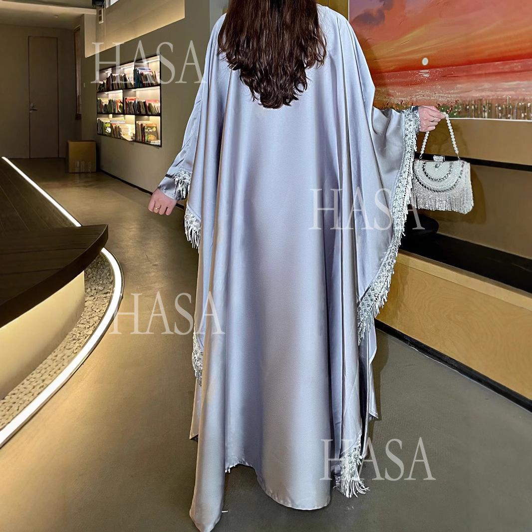 LM6572 Abaya Tassel-Embellished Long Dress Set