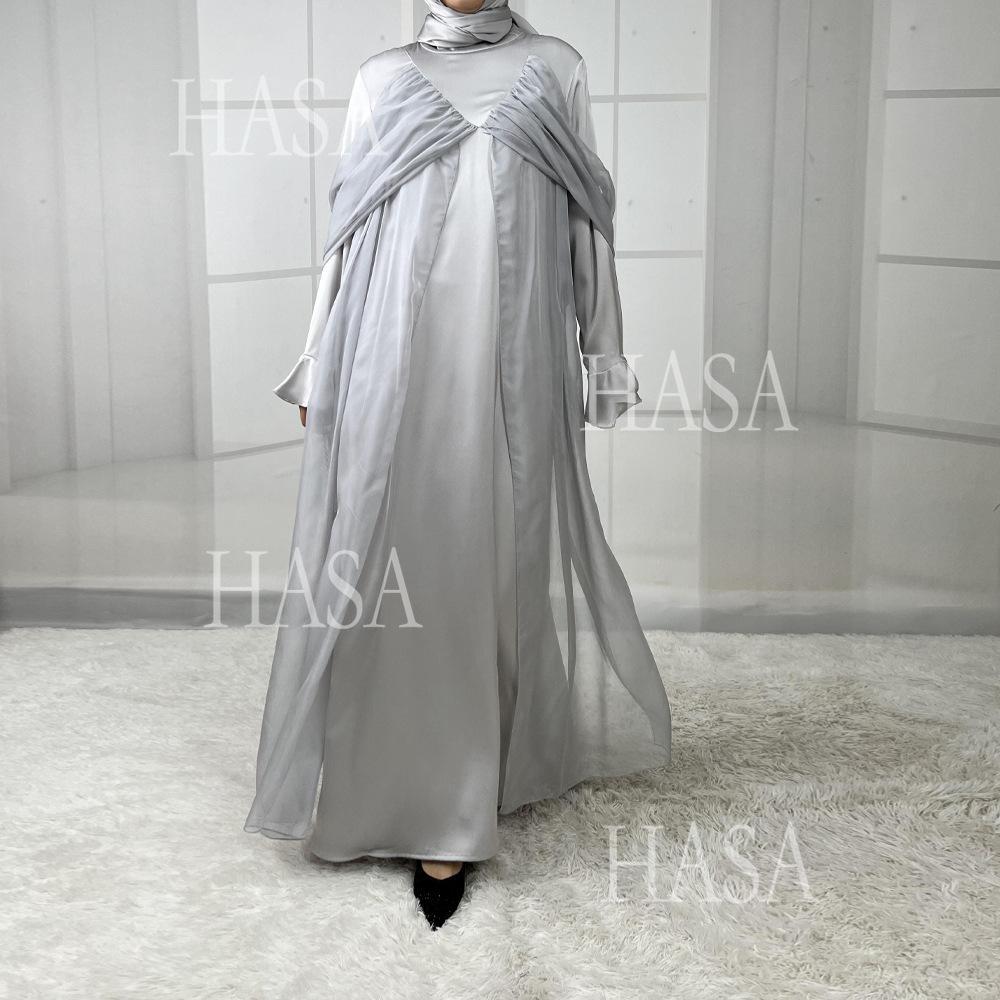 LUMAYA5858 Elegant Bright Satin Robe (without Headscarf), Clever Splicing Creates Multi-faceted CLUMAYArm