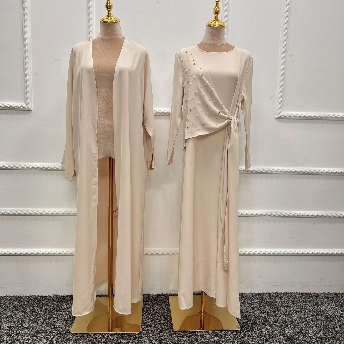 LUMAYA LUMAYA1012 2pcs Set Solid Color Cardigan+Inner Dress