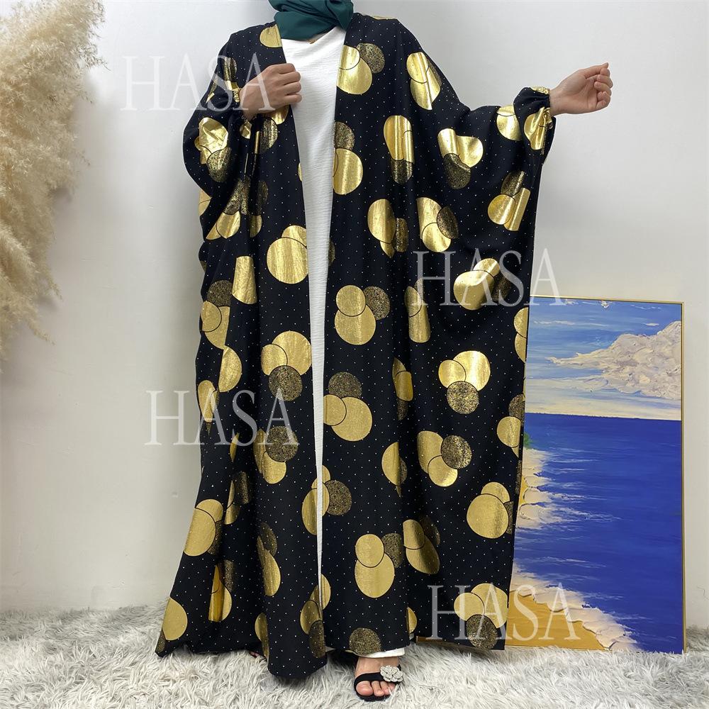 LM6587 Gilded Pattern Cardigan Robe with Bat Sleeves and Loose Flowing Design