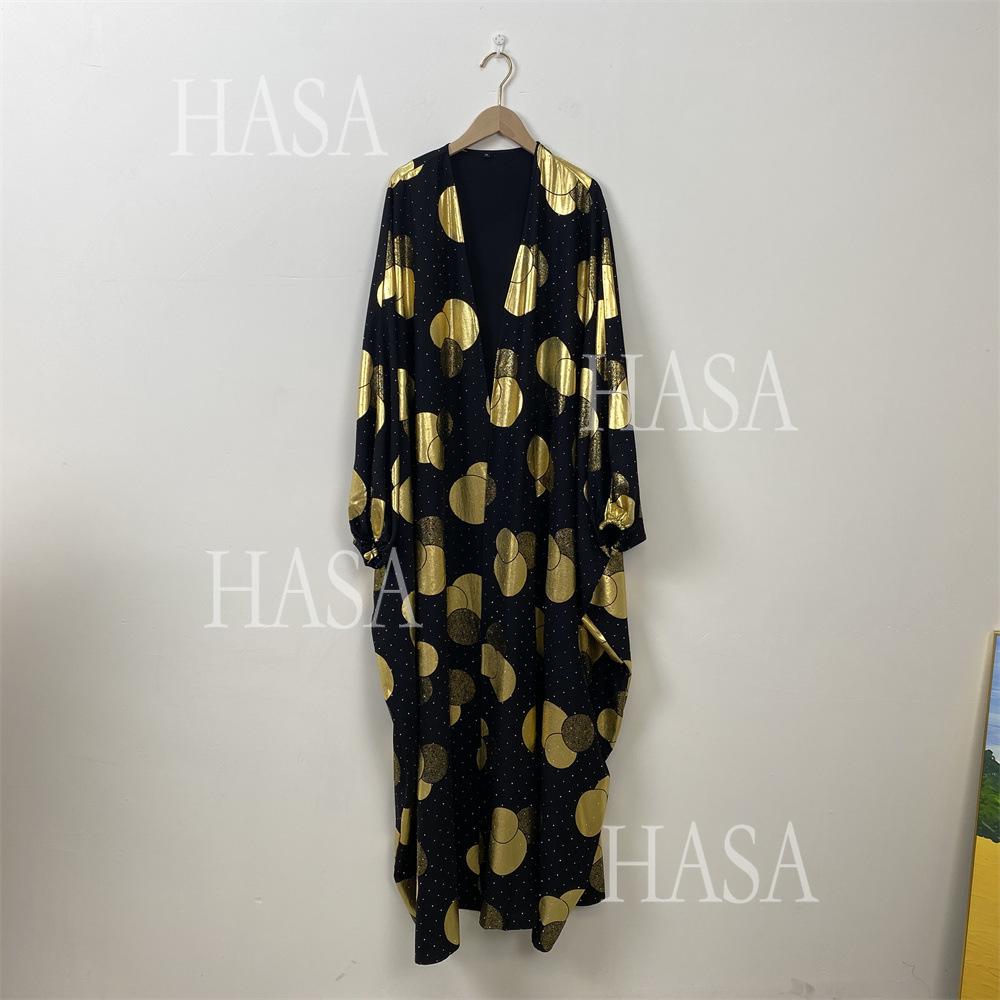 LM6587 Gilded Pattern Cardigan Robe with Bat Sleeves and Loose Flowing Design