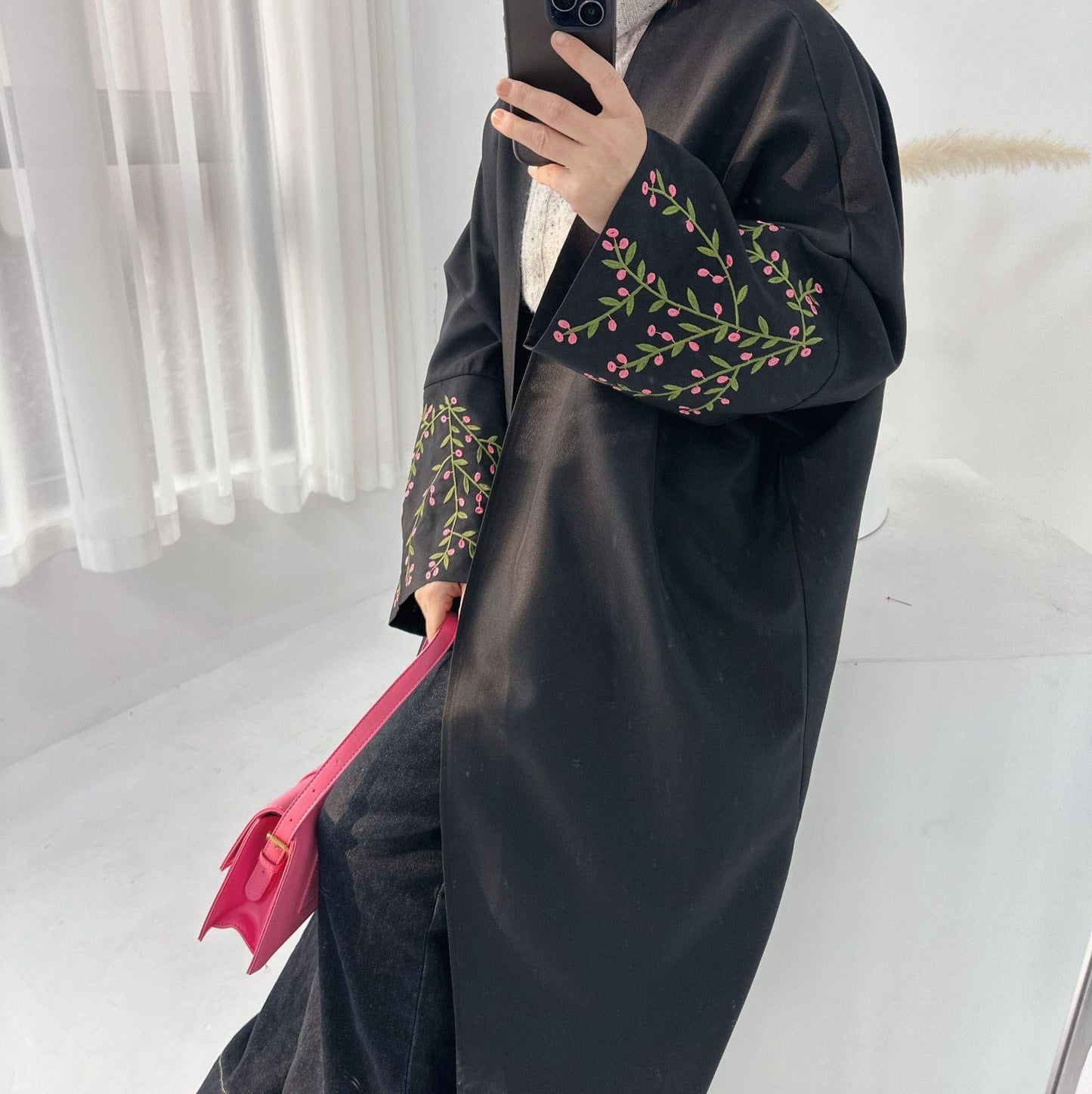 LUMAYA LUMAYA1046 Flower Embroidery Elegant Cardigan Robe
